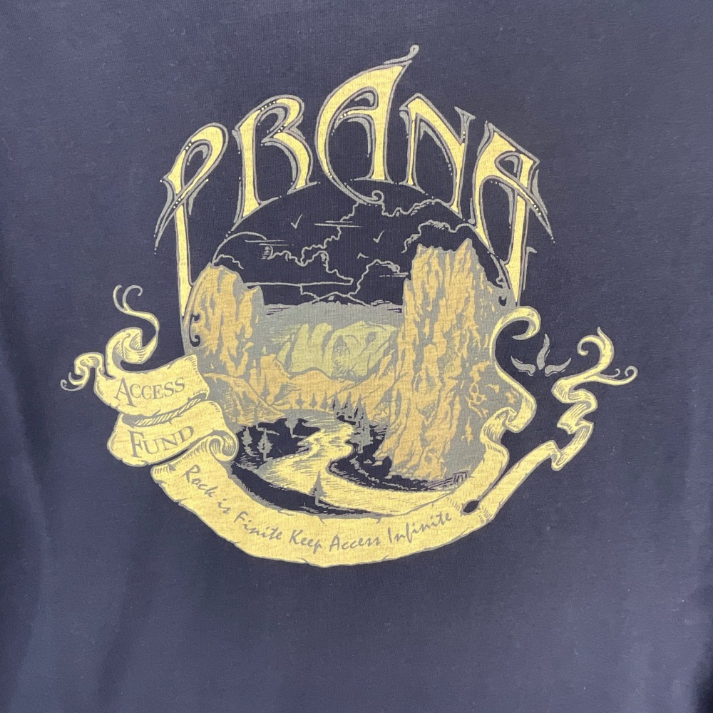 Prana Graphic T-Shirt Mens M Gray Access Fund Long Sleeve Rock Climbing Good